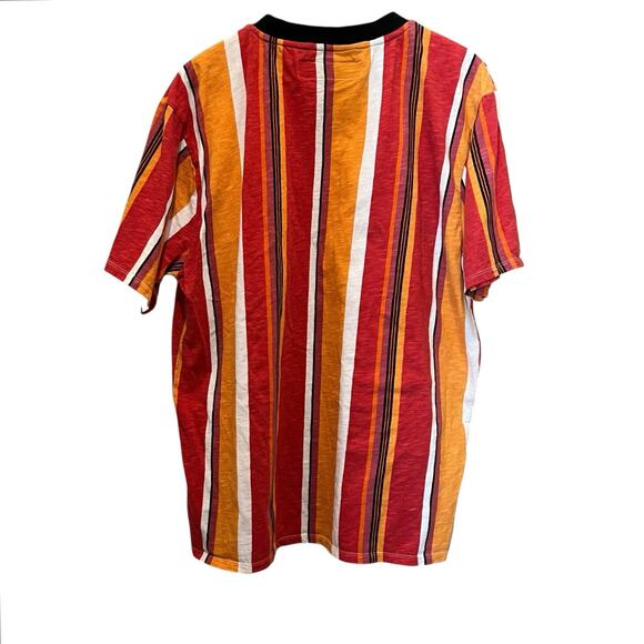 GUESS Mens Red Orange Striped Logo T-Shirt Sz L Y2K Streetwear L.A. Hipster - Picture 4 of 7